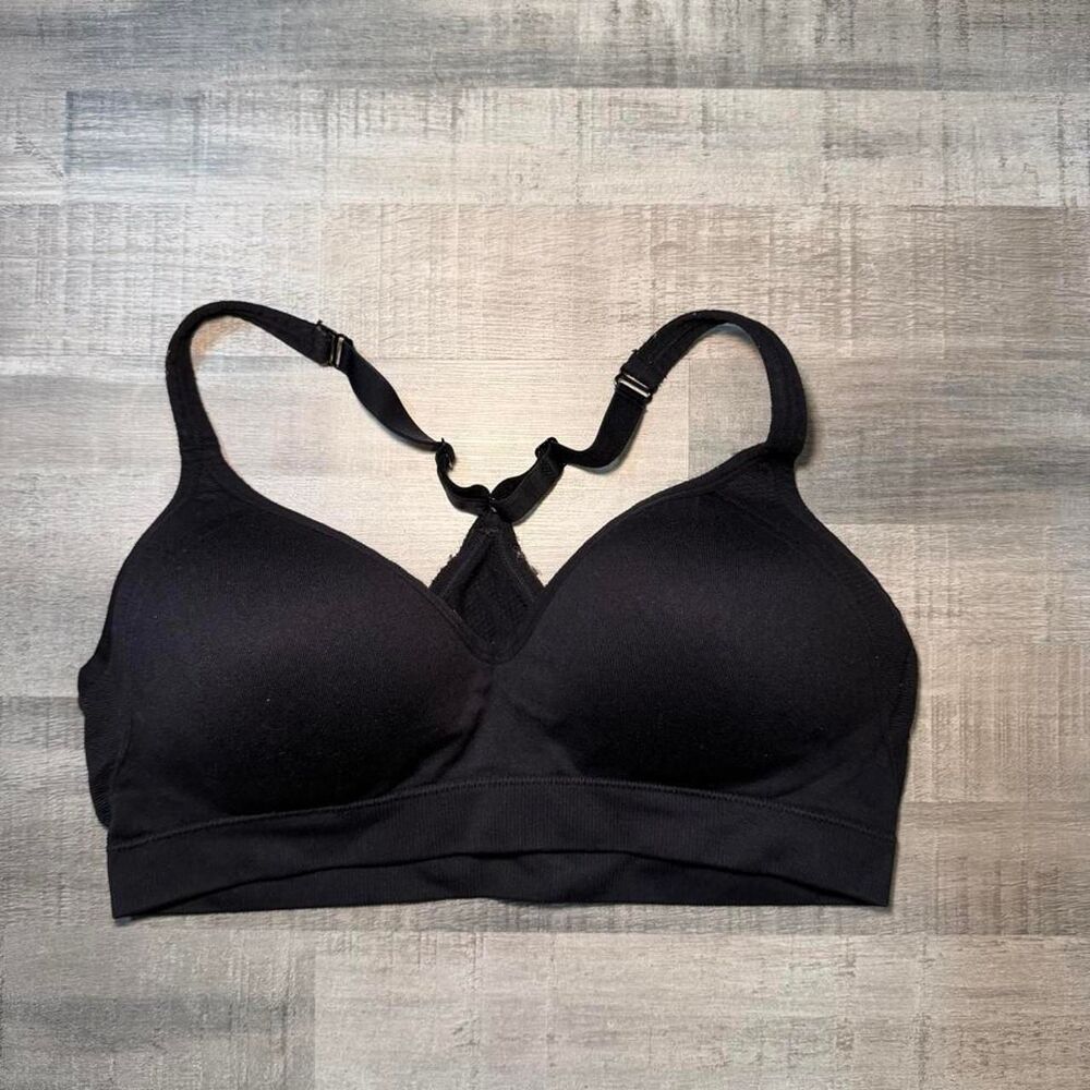 BCG Medium Black Sports Bra Molded Padded Cups Racerback Adjustable Straps Gym